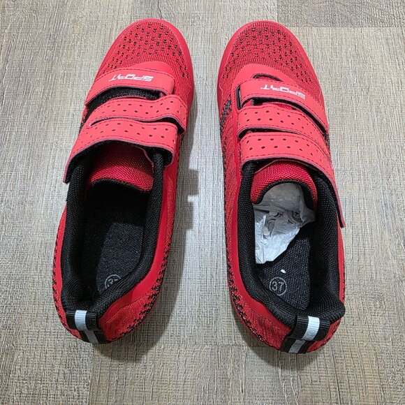 Red Sport Cycling Shoes 3-Strap Road Bike Shoes with Cleats & Hardware Set - Picture 10 of 13